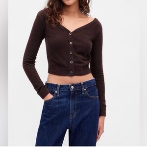 NWOT GAP Lightweight Cashsoft Button-Front Cardigan - Terra Brown